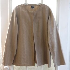 Eileen Fisher Light Brown A Magnetic Top Closure Silk/Linen Blend Jacket